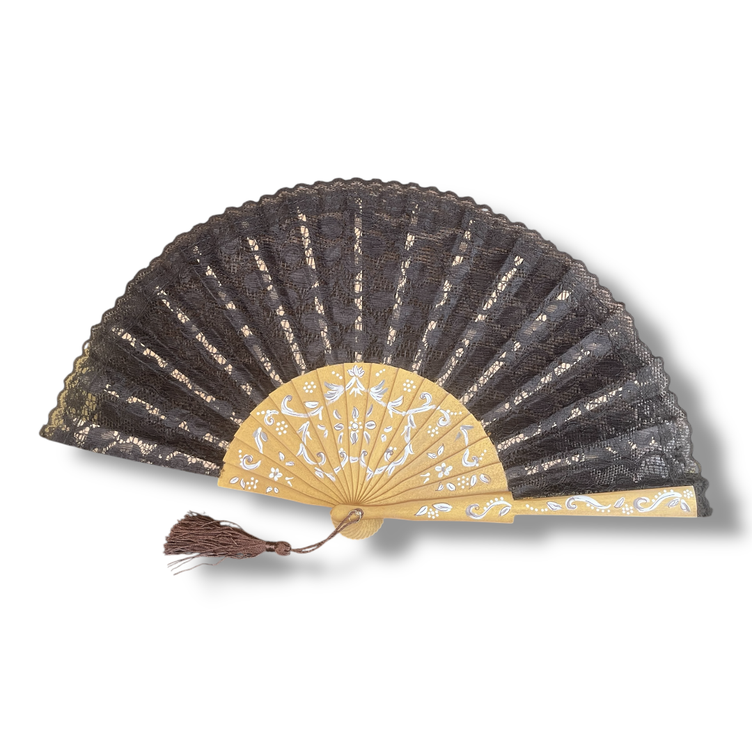 ventaglio in pizzo dipinto a mano sul bastone