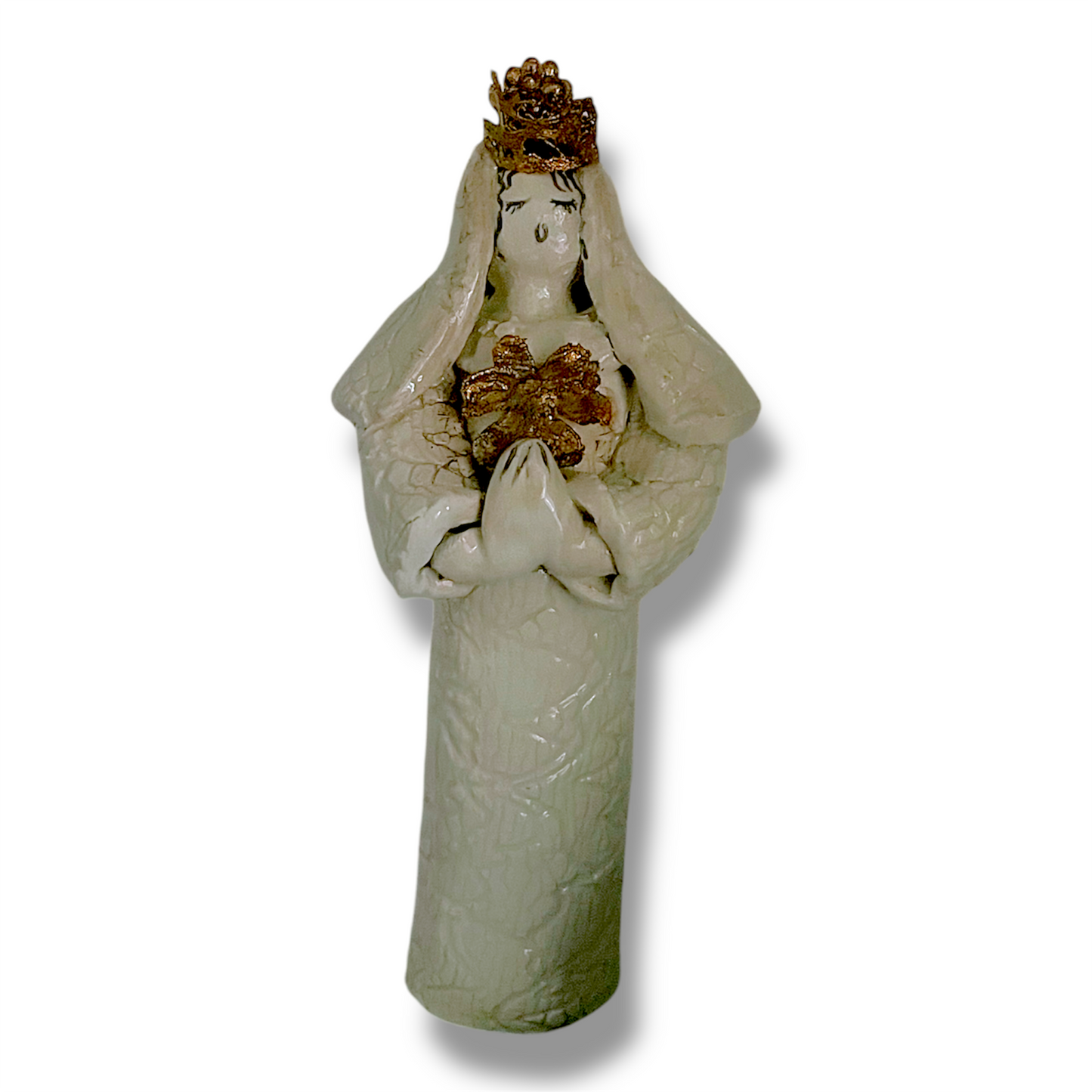 Presepe in ceramica realizzato a mano con dettagli di foglie elettroformate