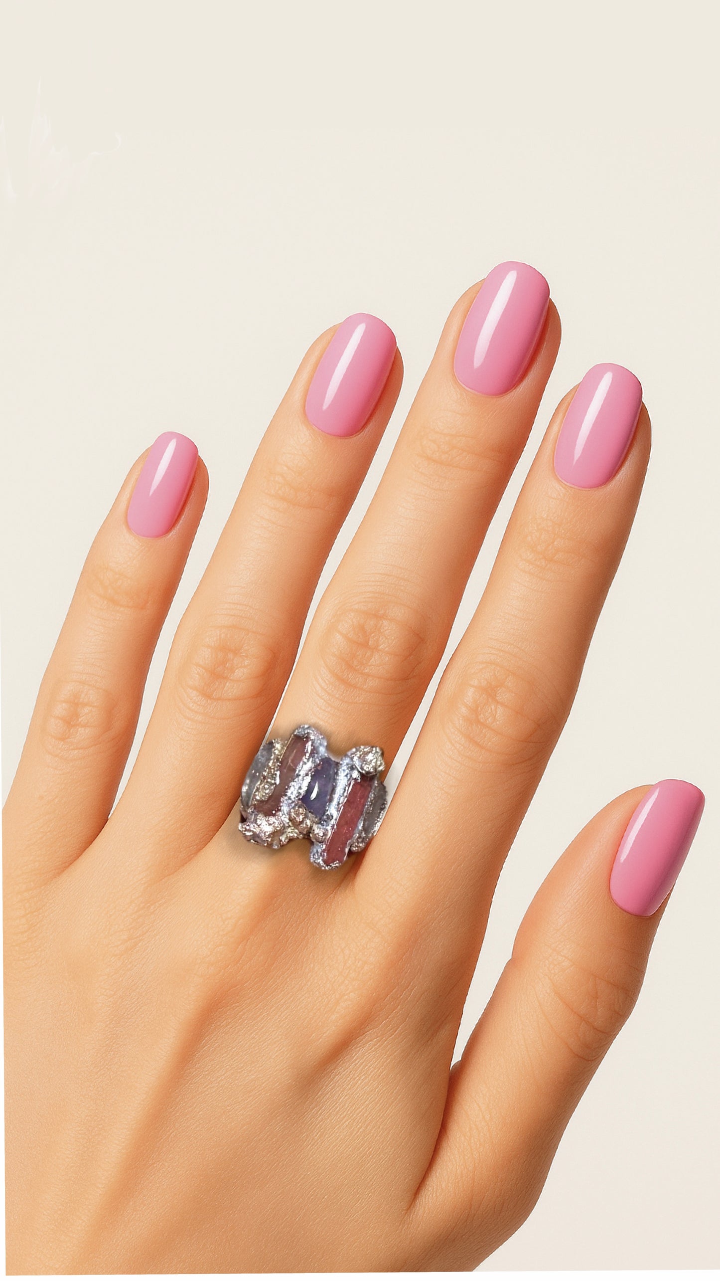 Anello pietre naturali elettroformato argento