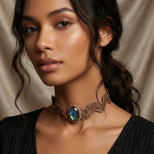 Chocker elettroformato con vera labradorite