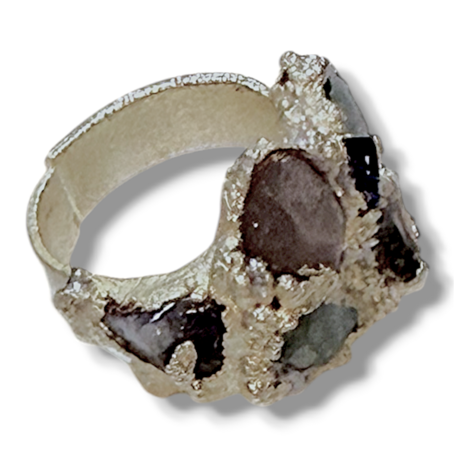 Anello elettroformato con ametiste e giade