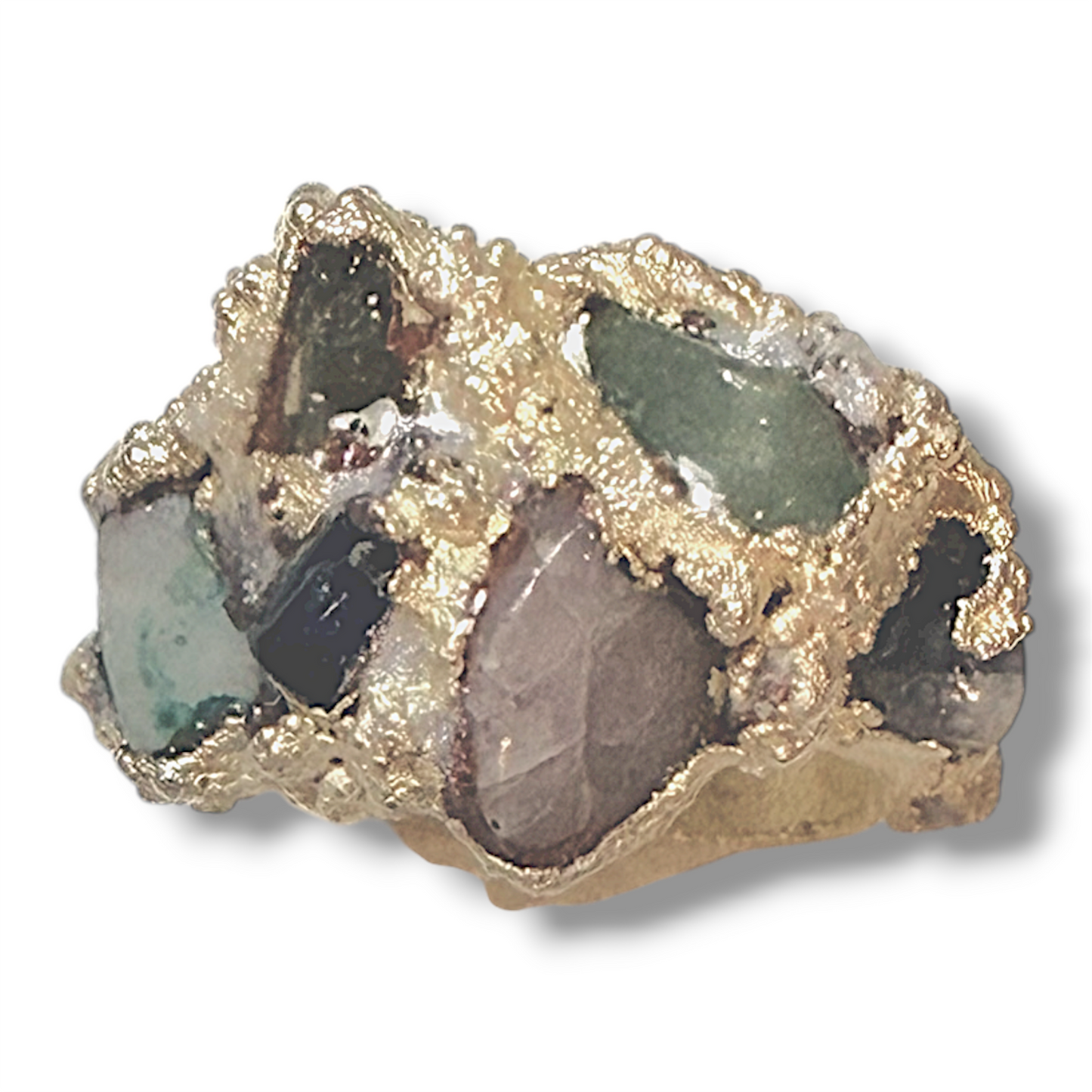 Anello elettroformato con ametiste e giade