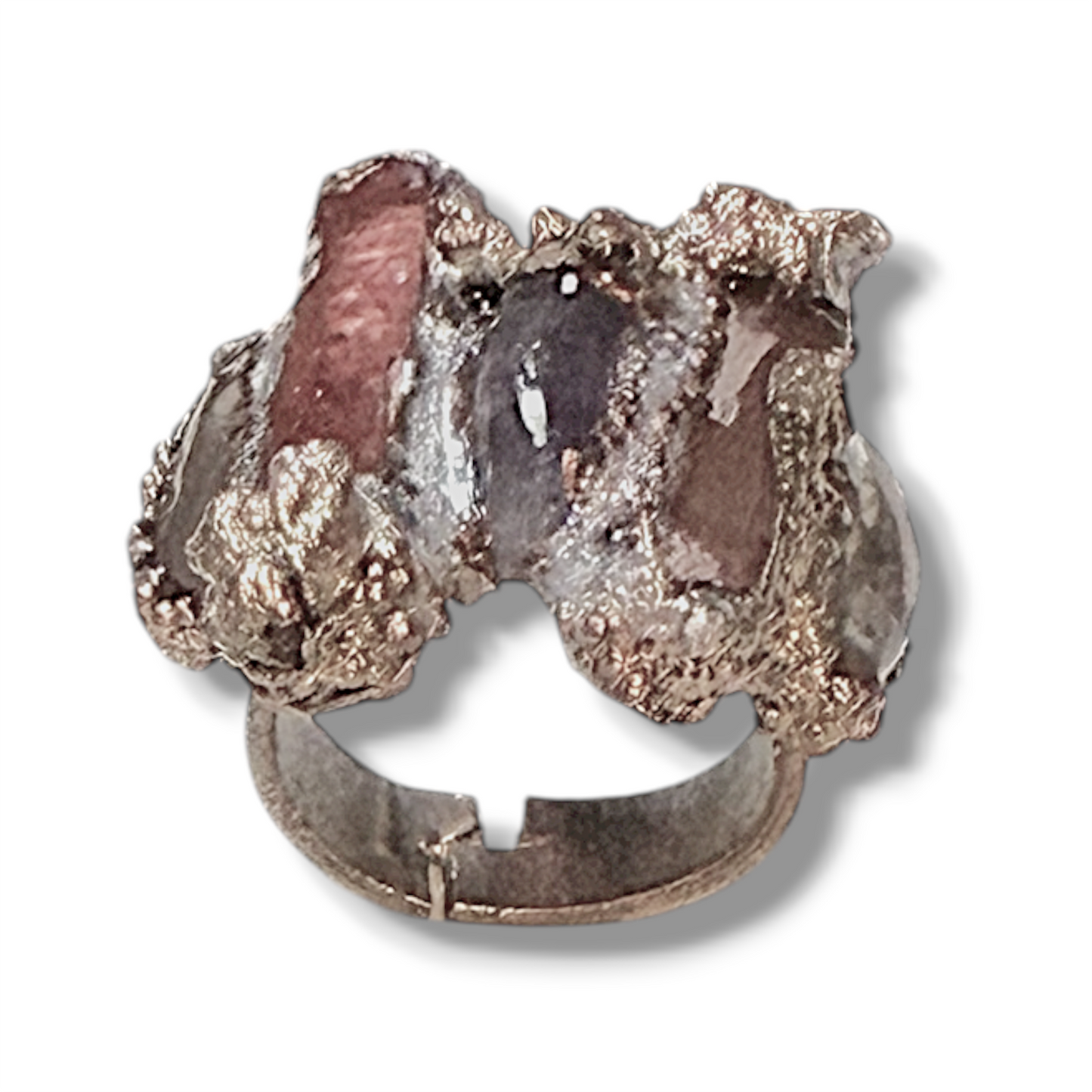 Anello pietre naturali elettroformato argento