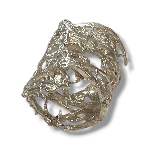 Anello i fibra di ficodindia elettroformato placcato argento