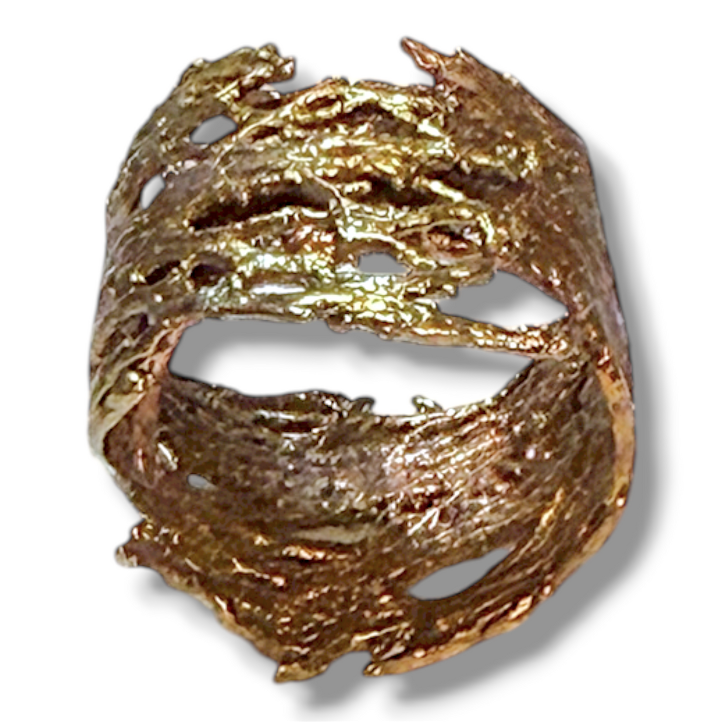 Anello in radice di ficodindia elettroformato riflessi oro