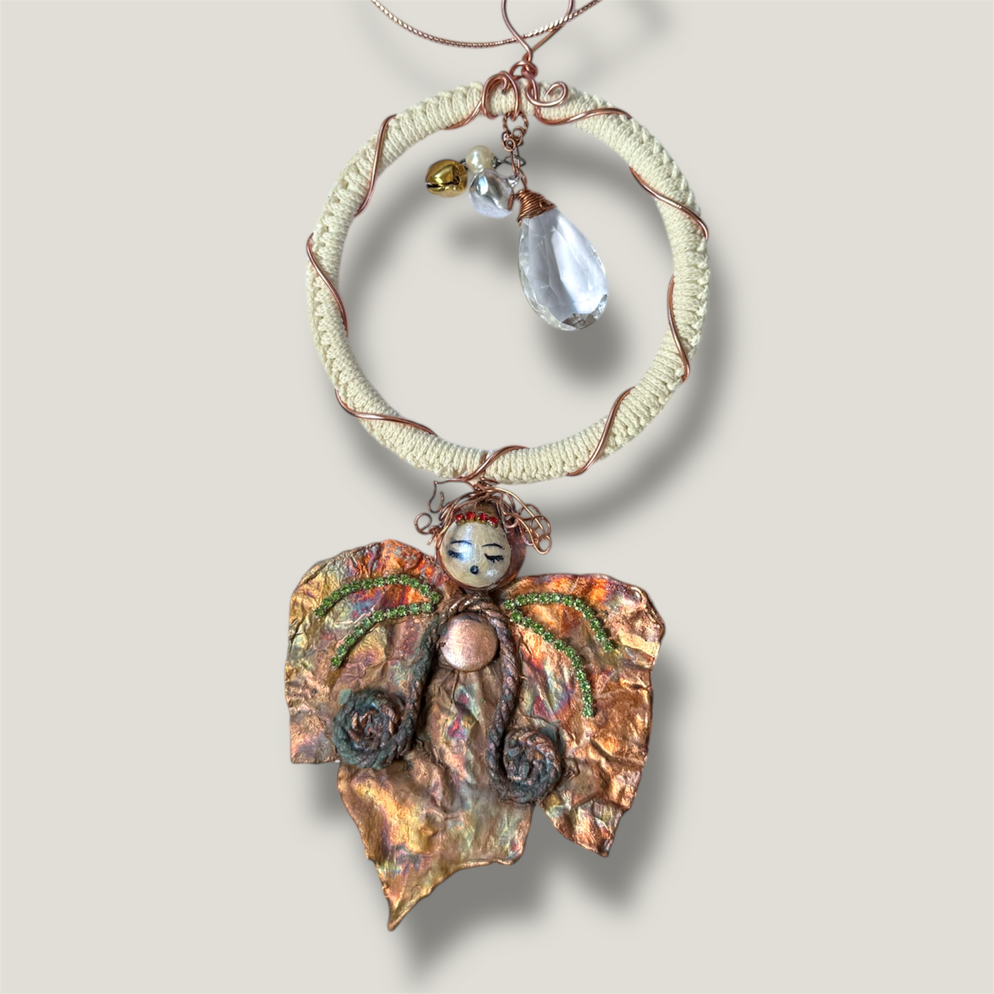 Scacciapensieri artigianali con foglie vere elettroformate